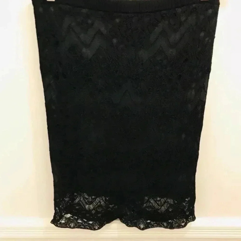 EILEEN FISHER Black Gray Knit Crochet Lace Overlay Straight Pencil Skirt Size XS - Picture 5 of 9